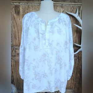 Eddie BAUER PEASANT MINERAL Wash White Beige Patterned Women's Top Blouse Tunic